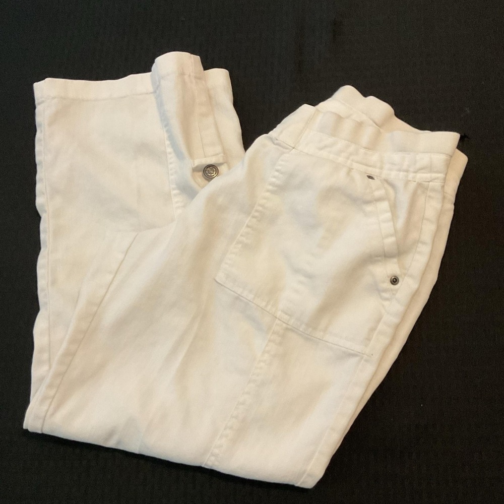Ruby Rd. Pants Womens Petite 6 White Capri Elastic Waist Stretch Cuffed Pockets